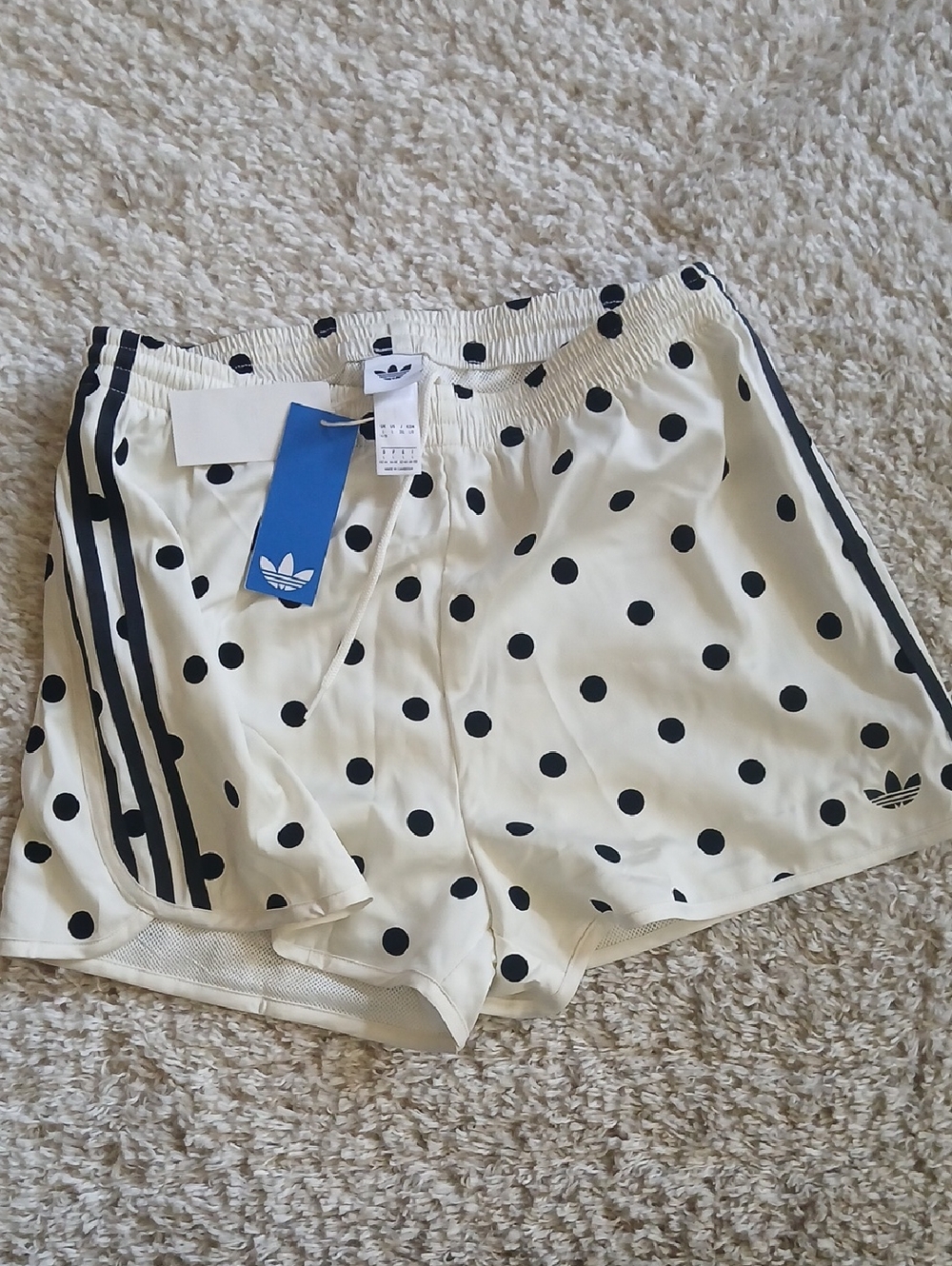 adidas White Polka Dot Athletic Shorts with Black Stripes - Picture 4 of 6